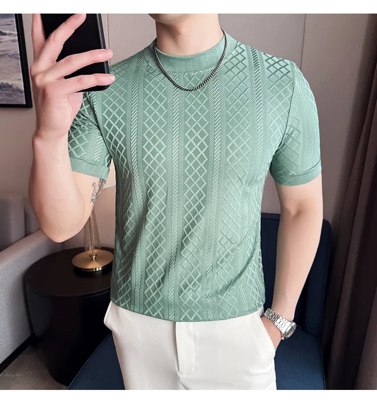 Men's Slim Fit Half High Collar Short Sleeved T-shirt
