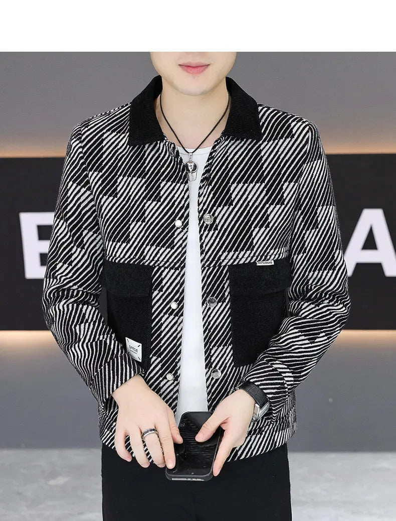Spring Autumn Jacket for Men Fashion Striped Casual Business Windproof Jacket
