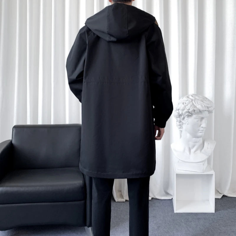Fashionable Men's overcoat, high-quality hooded jacket, windproof, warm,
