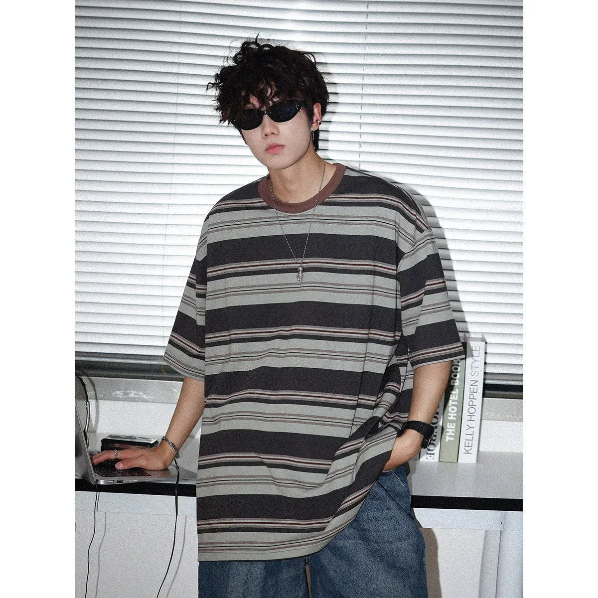 Marvelous Men's Striped Short Sleeve O-neck Loose T-shirt