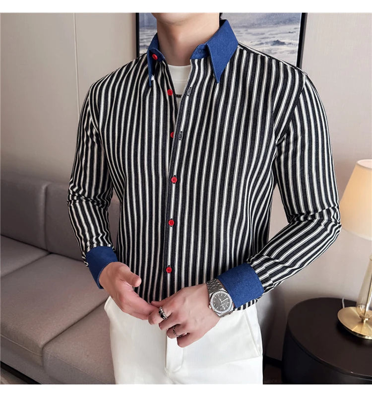 Men High-quality Long Sleeved Striped Shirts