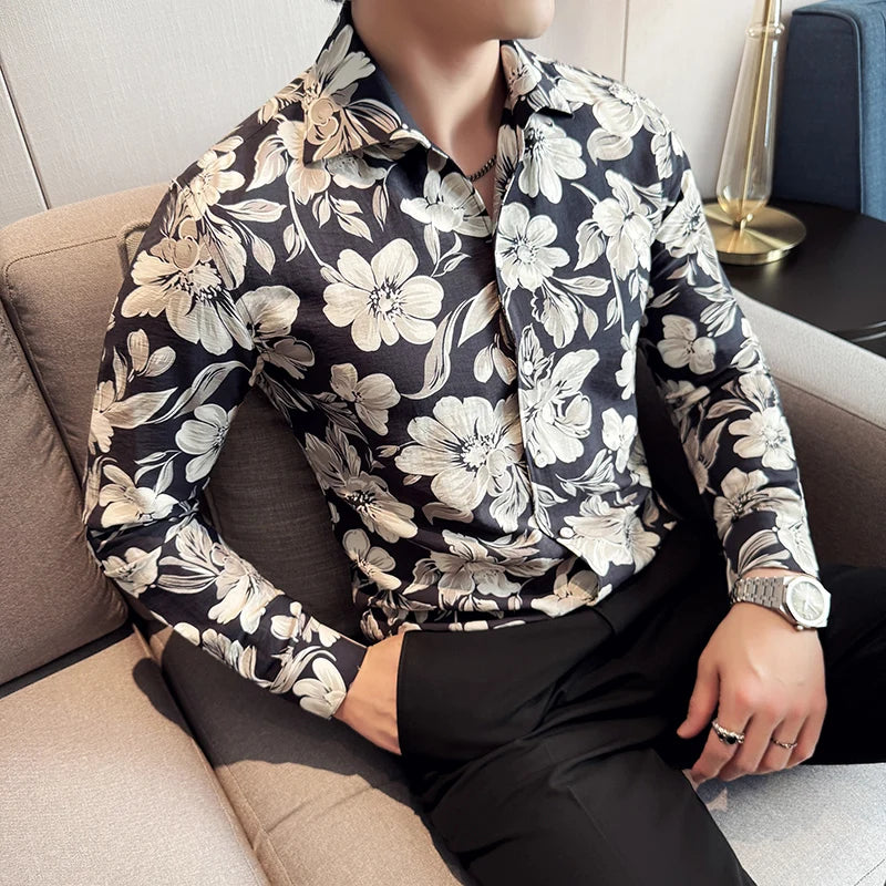 Vintage Flower Shirt Long Sleeved for Men