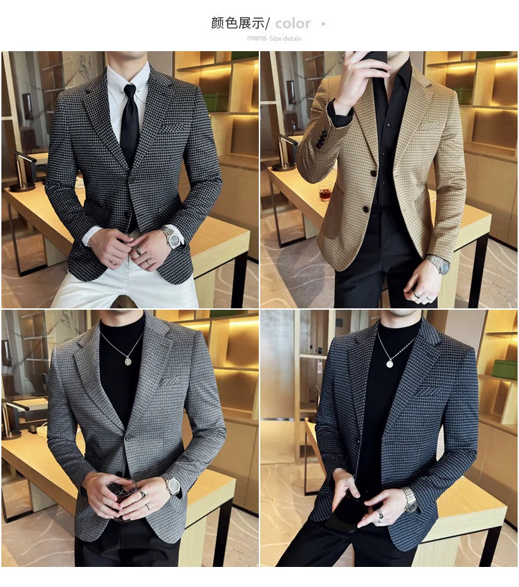 Autumn Winter Simple Plaid Blazer For Men Slim Fit . It can worn for Business Events and wedding functions.