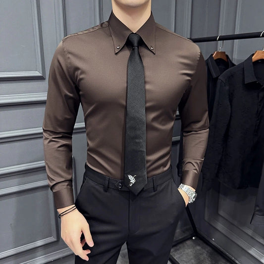 Men 's casual business office long sleeved shirt
