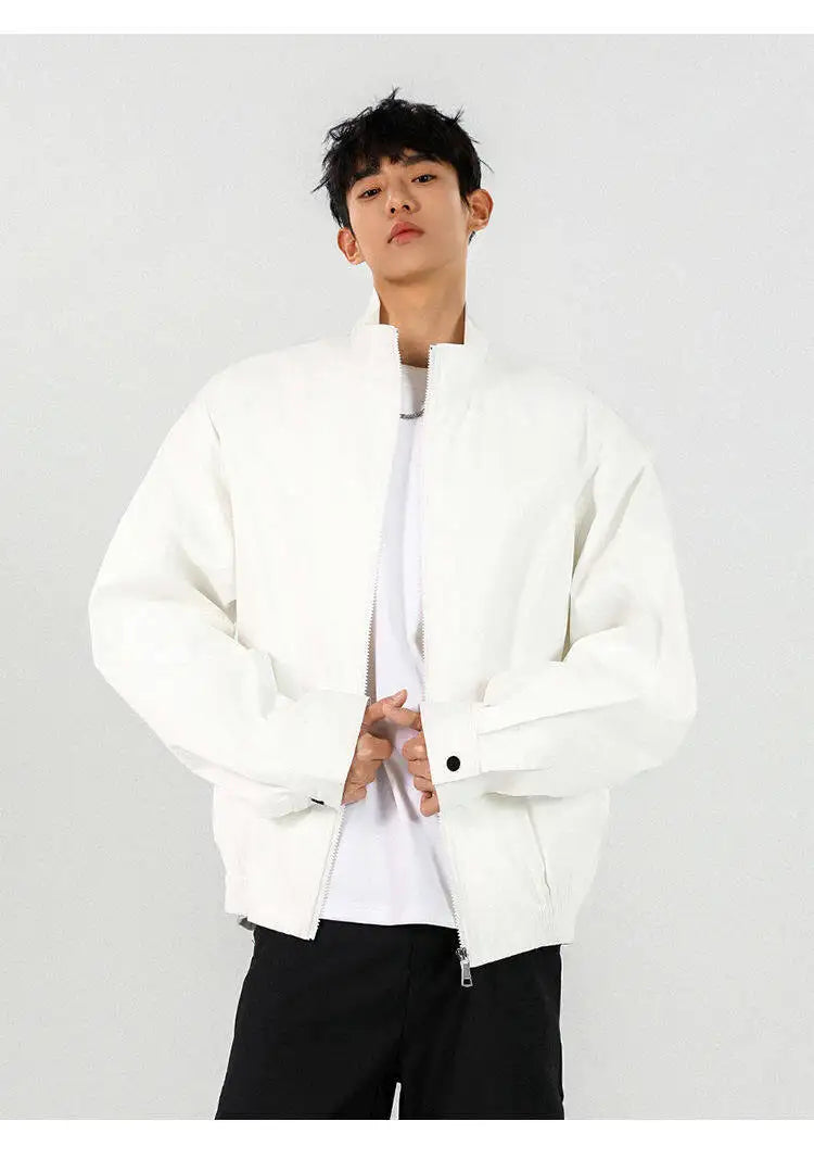New Men's Solid Color Zip-up Stand Collar Loose Casual Jacket