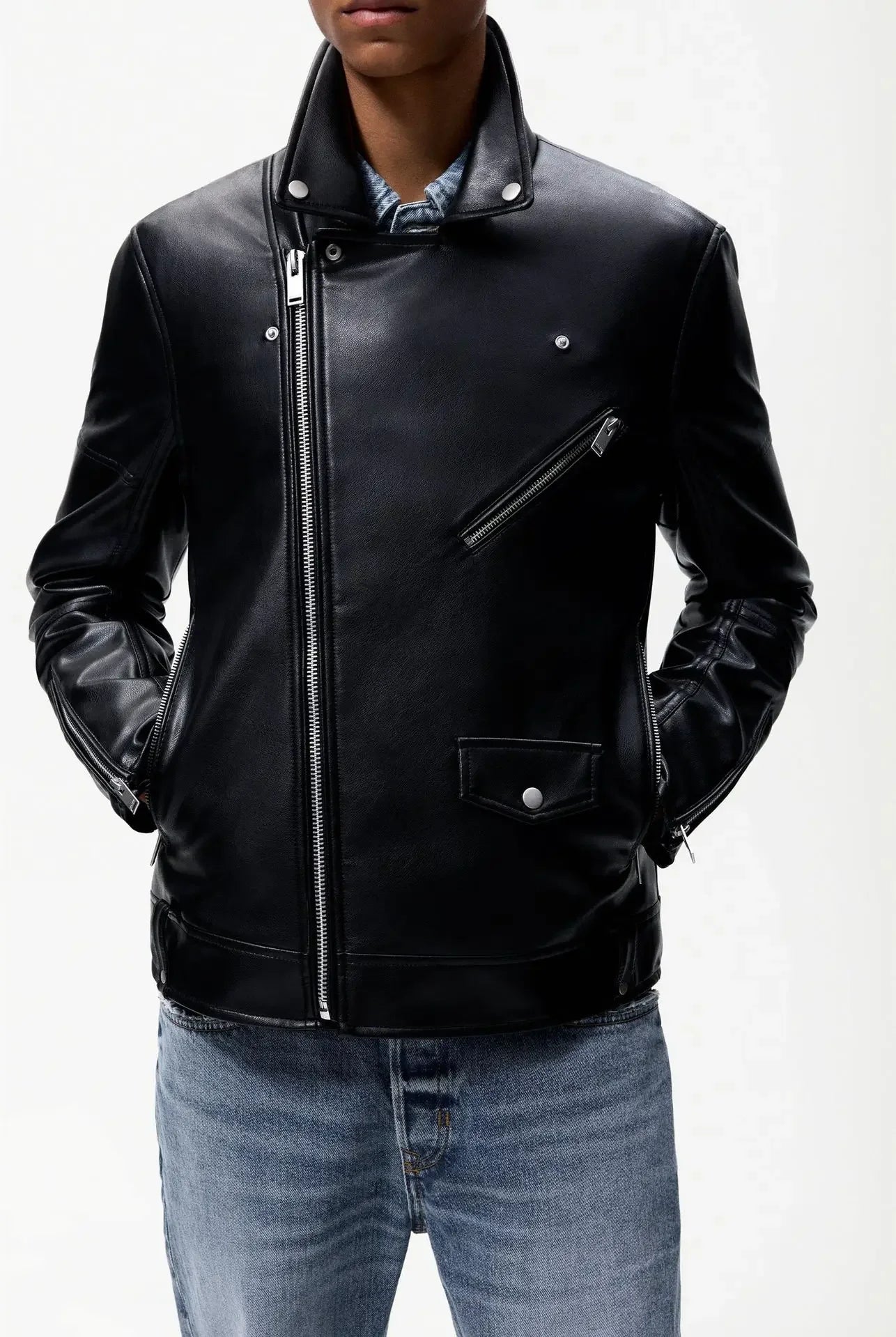 Men's Fashionable Zipper Leather Biker Jacket