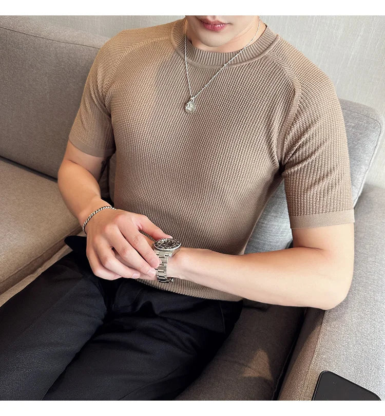 Men's Business Casual Slim Fit Silk Short Sleeve T Shirt