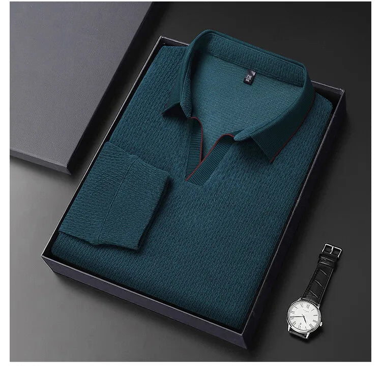 V-neck sweater men's business casual stretchable, warm autumn new pullover knitwear.