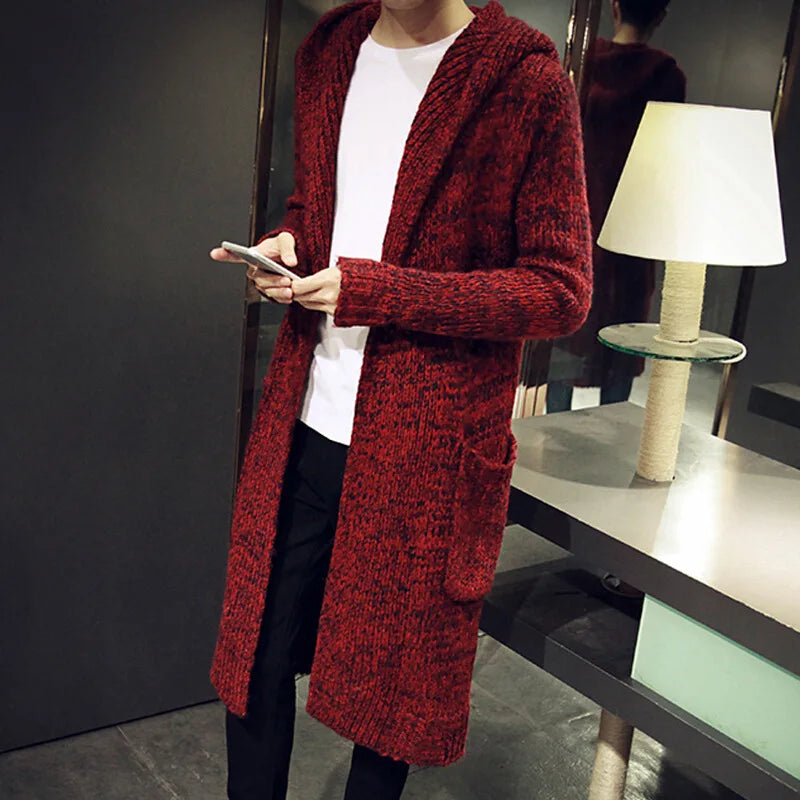 Alluring Winter New Fashion Korean Style Men's Solid Color Long Sleeve Knitted Casual Trendy Hooded Sweater Coat