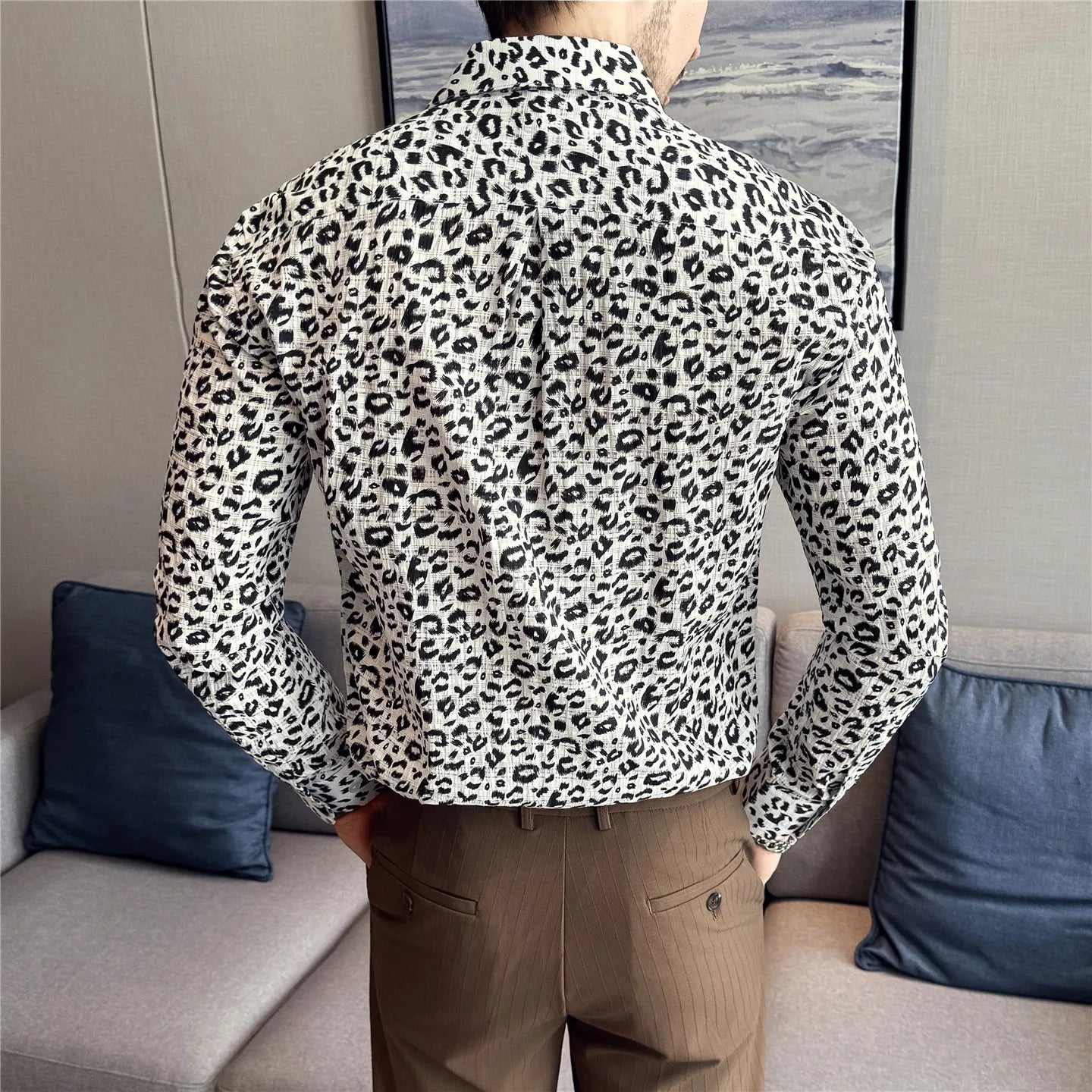 Men's Long-sleeved Floral Shirt with High-quality
