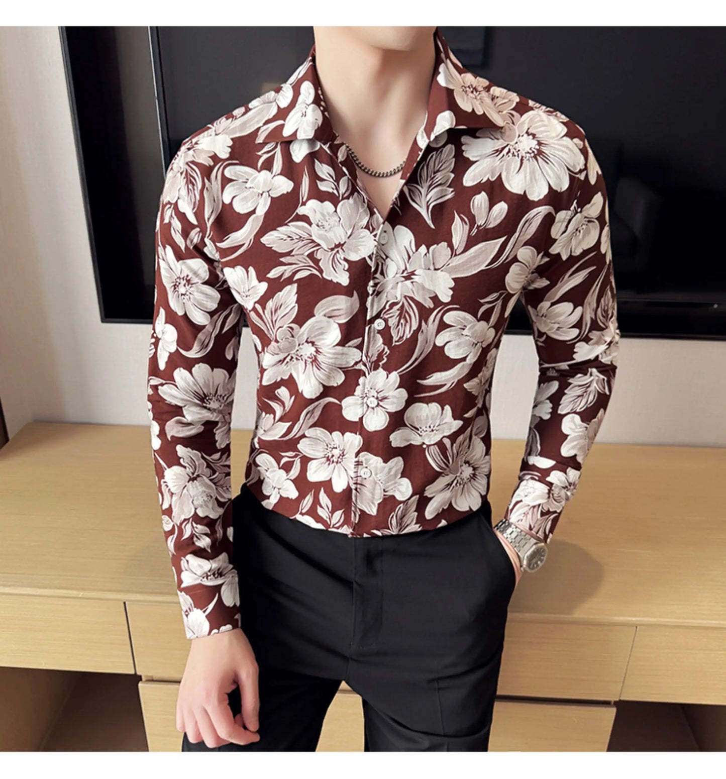 Vintage Flower Shirt Long Sleeved for Men