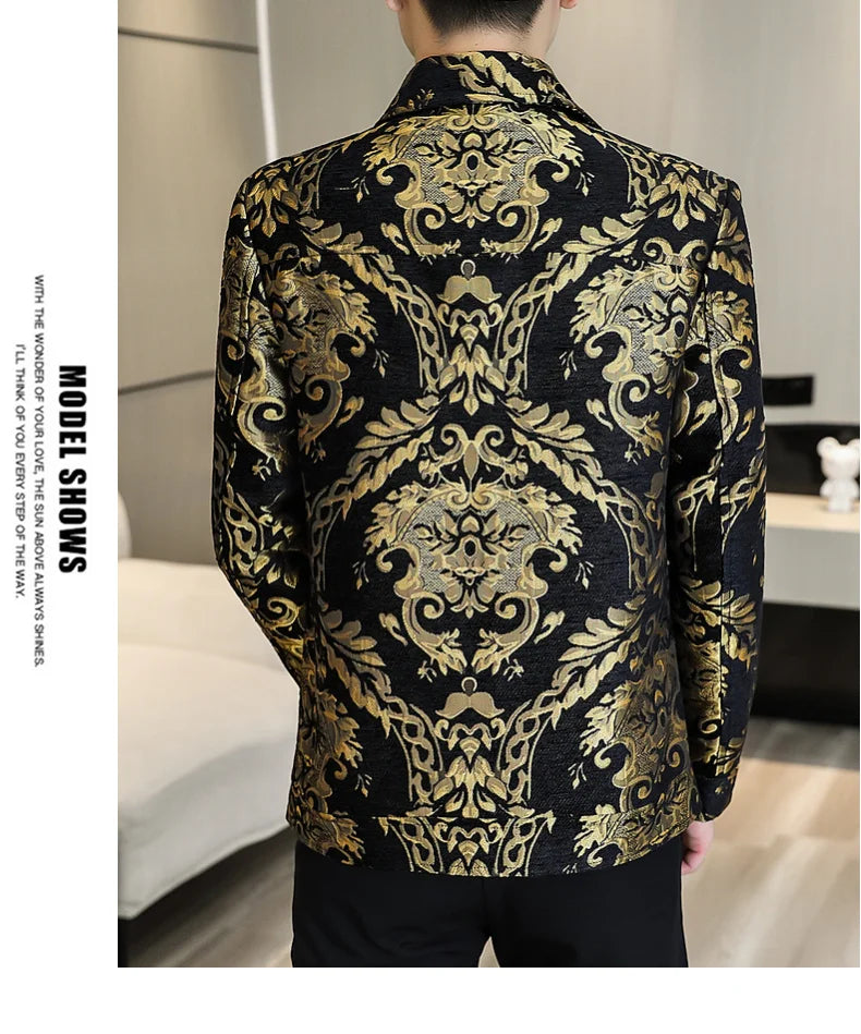 Men's Luxury Gold Jacquard Jacket for Autumn Winter Season