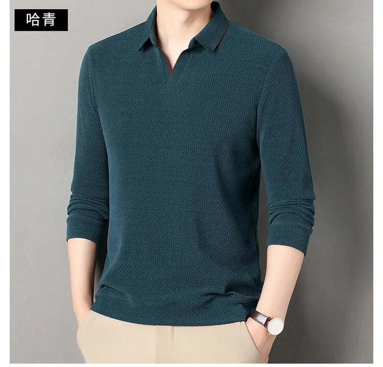 V-neck sweater men's business casual stretchable, warm autumn new pullover knitwear.
