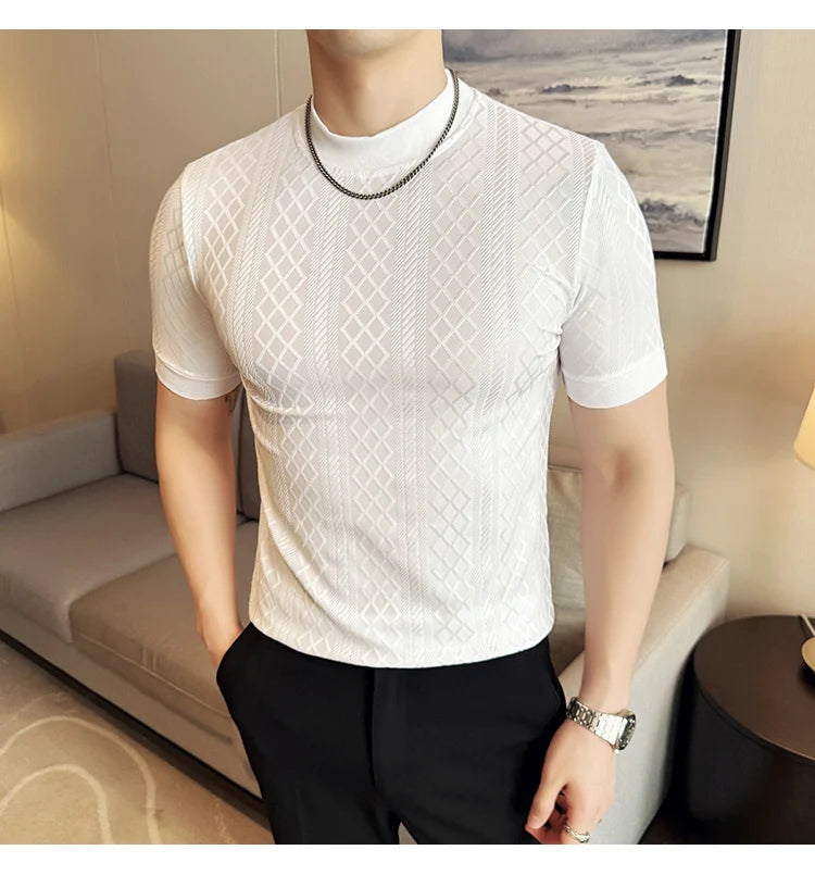 Men's Slim Fit Half High Collar Short Sleeved T-shirt