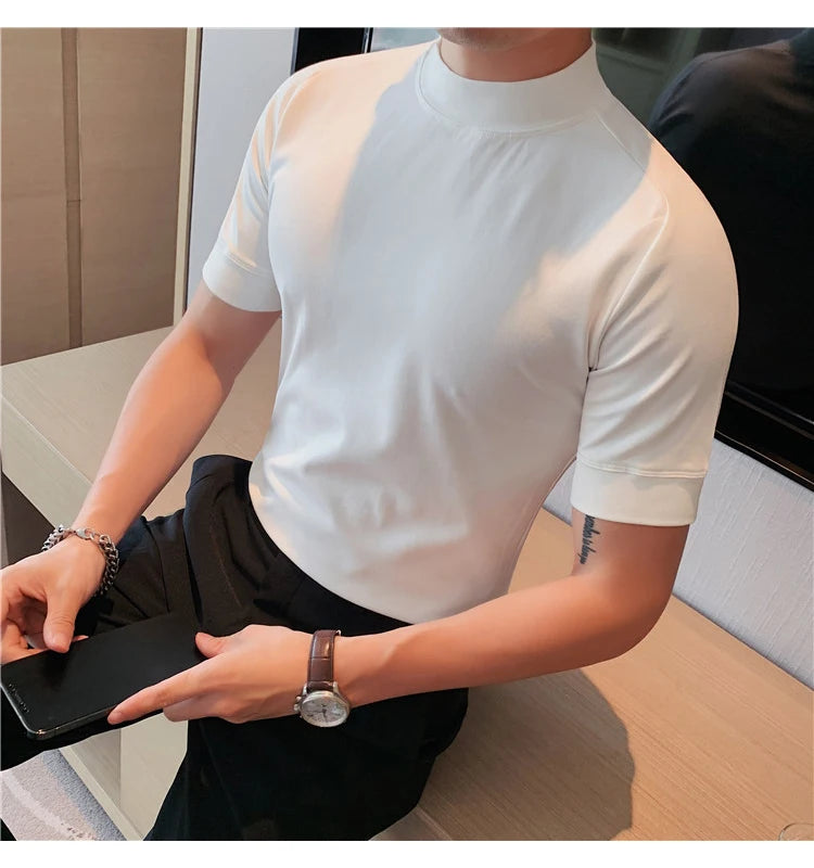 Turtleneck Korean Luxury Clothing Short Sleeve T Shirt For Men
