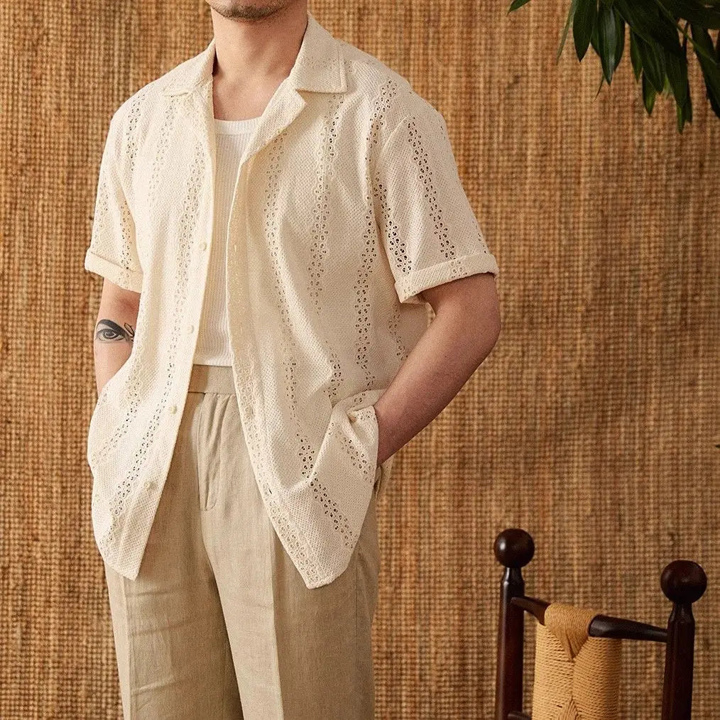 Men 's Short-sleeved Shirt Gentleman's Outfit Light color
