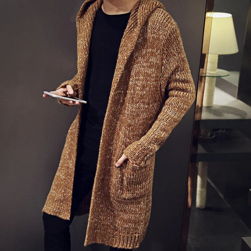 Alluring Winter New Fashion Korean Style Men's Solid Color Long Sleeve Knitted Casual Trendy Hooded Sweater Coat