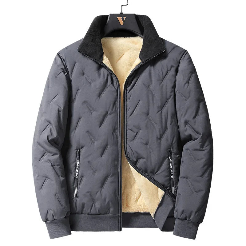 Men's Winter Fashion Solid Color Plus Fleece Thickened Cotton-padded Jacket