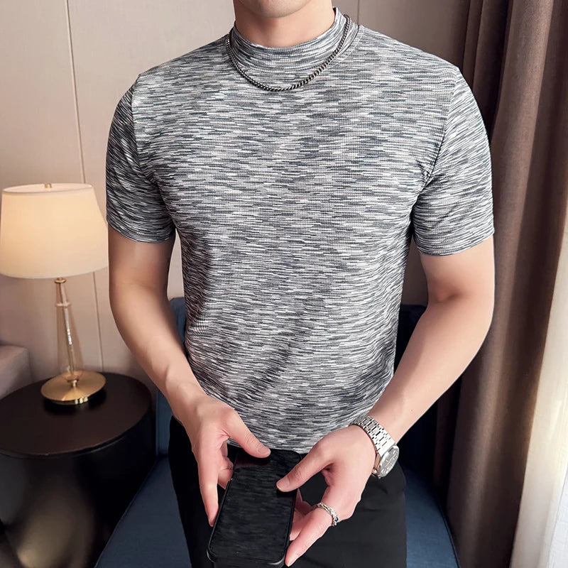 Camouflage T-shirt Men's Summer Half High Collar Slim Fit Short Sleeved Fashion