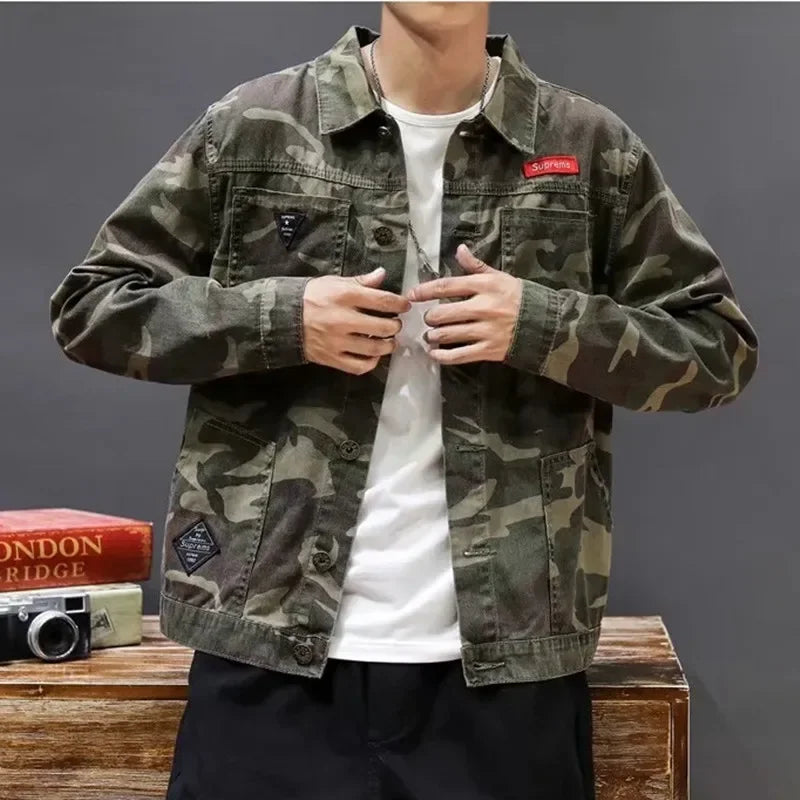 Men's Green Camouflage Denim Jackets New Casual Comfortable