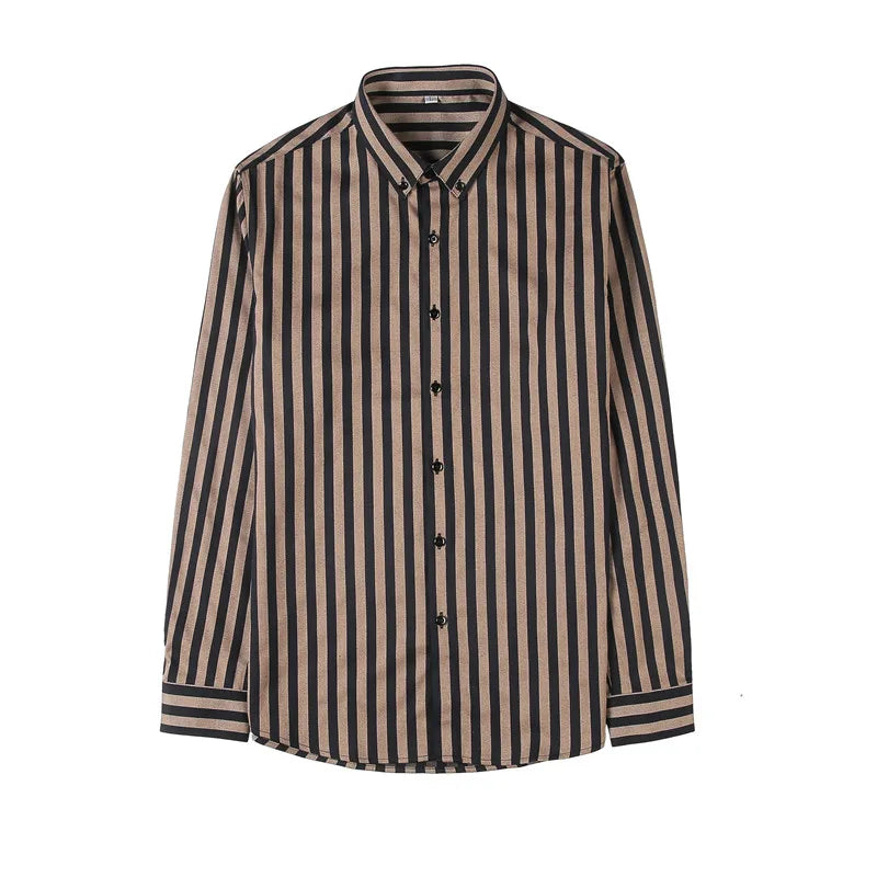 Alluring Korean Luxury Long Sleeve Striped Shirts For Men Slim Fit