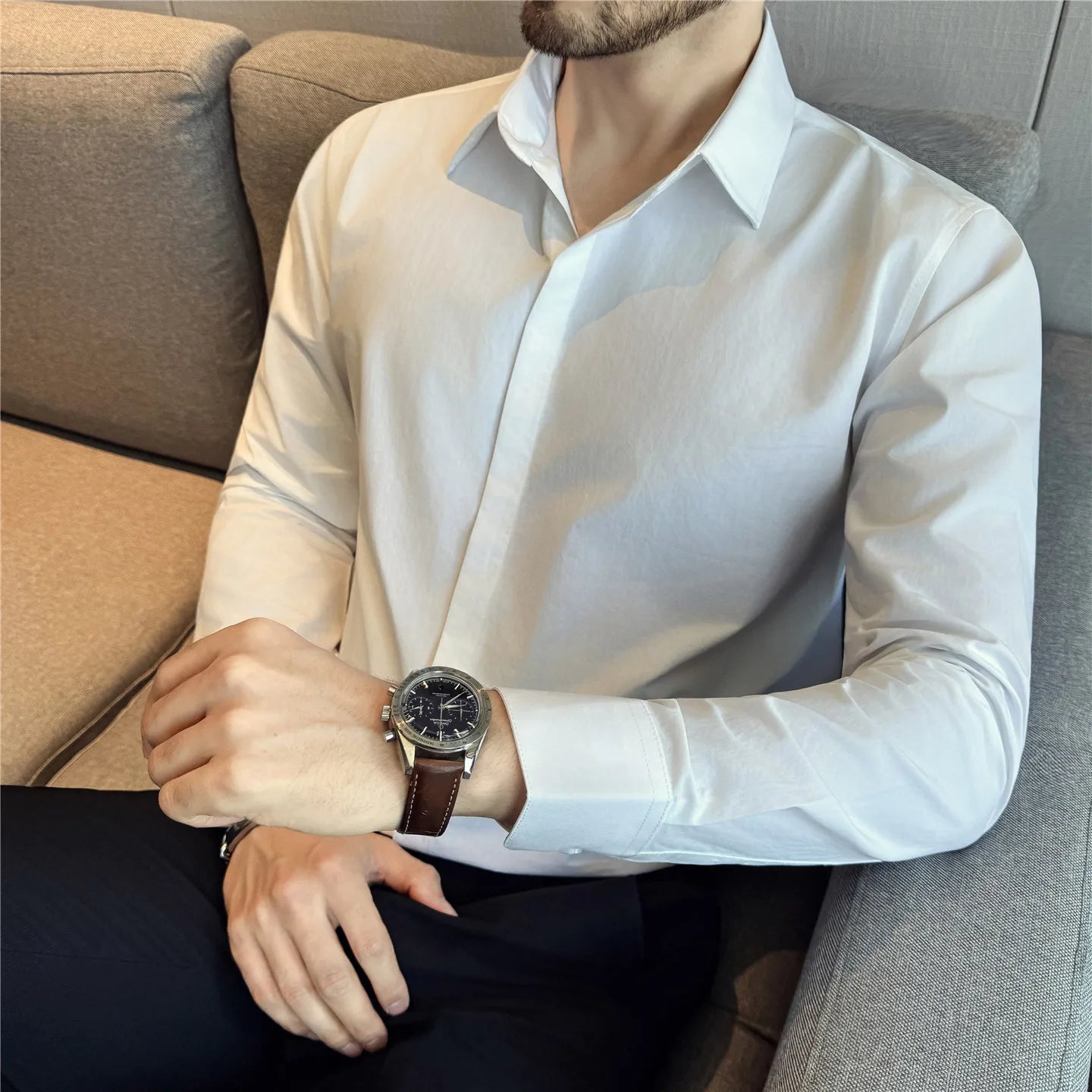 Cotton Men's Long - Sleeved Dress Shirt