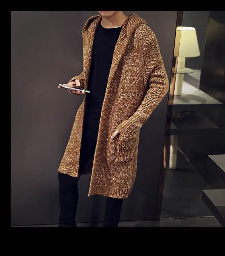 Alluring Winter New Fashion Korean Style Men's Solid Color Long Sleeve Knitted Casual Trendy Hooded Sweater Coat