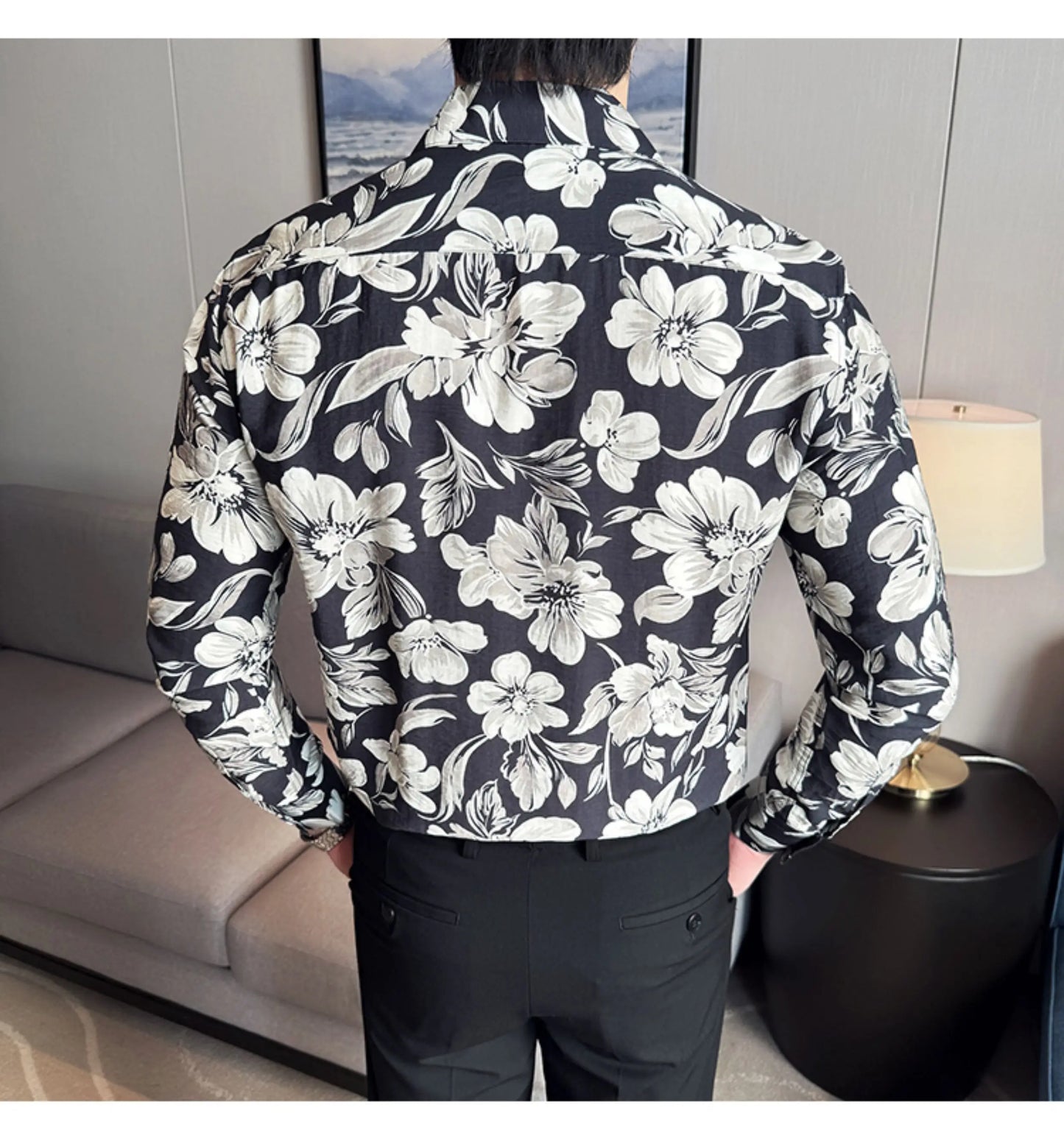 Vintage Flower Shirt Long Sleeved for Men