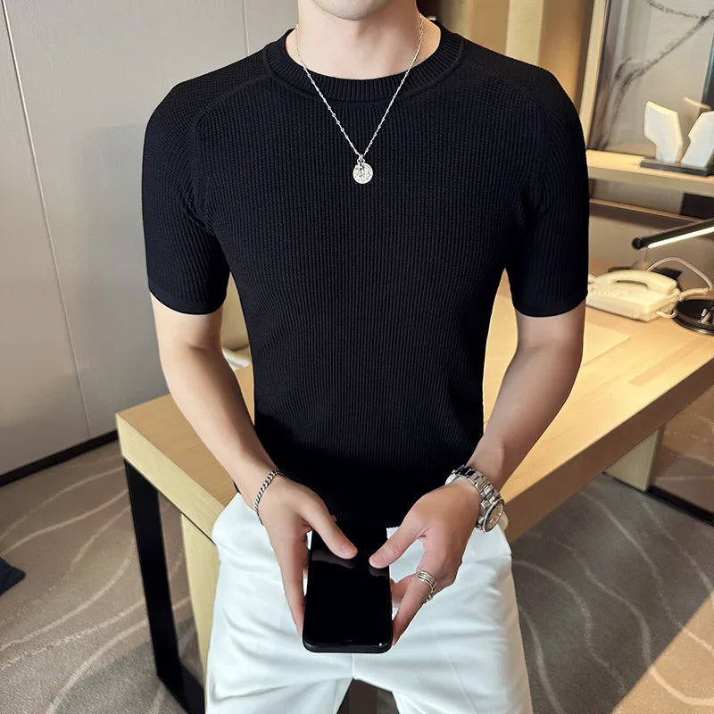 Men's Business Casual Slim Fit Silk Short Sleeve T Shirt