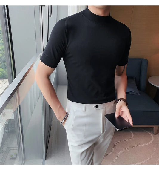 Turtleneck Korean Luxury Clothing Short Sleeve T Shirt For Men