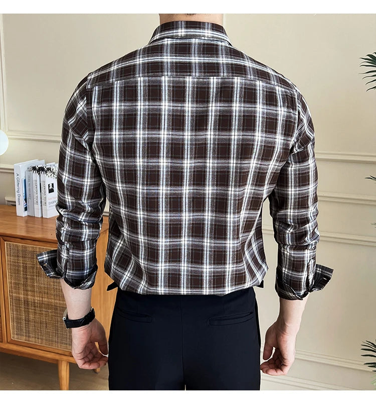 Men's Checkered Long Sleeve Shirt New Arrival | Business Casual Style Office Wear
