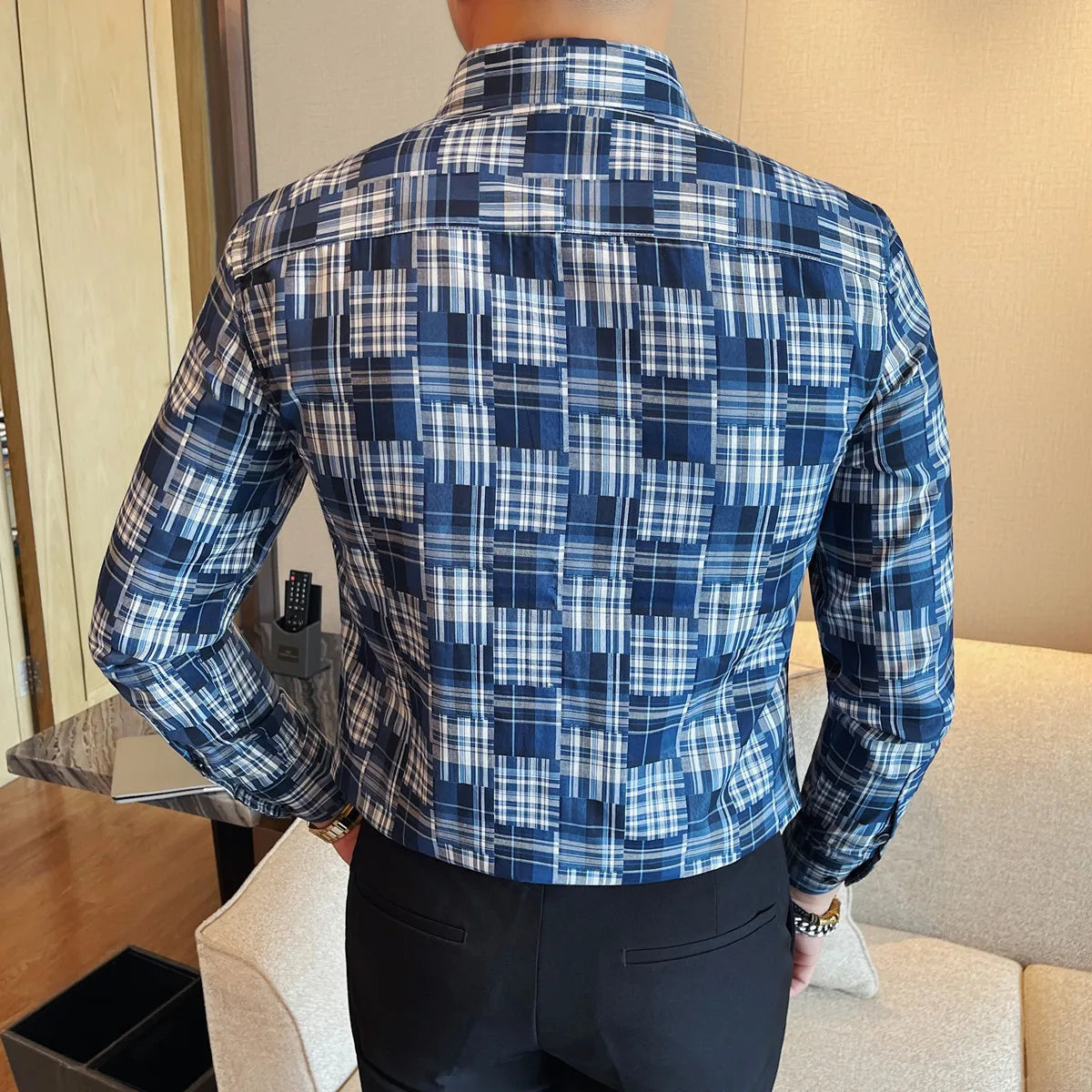 Men's Slim Fit Long-Sleeved Elastic Retro Shirt