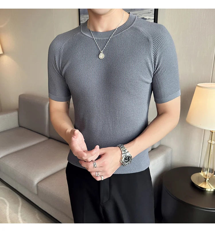 Men's Business Casual Slim Fit Silk Short Sleeve T Shirt