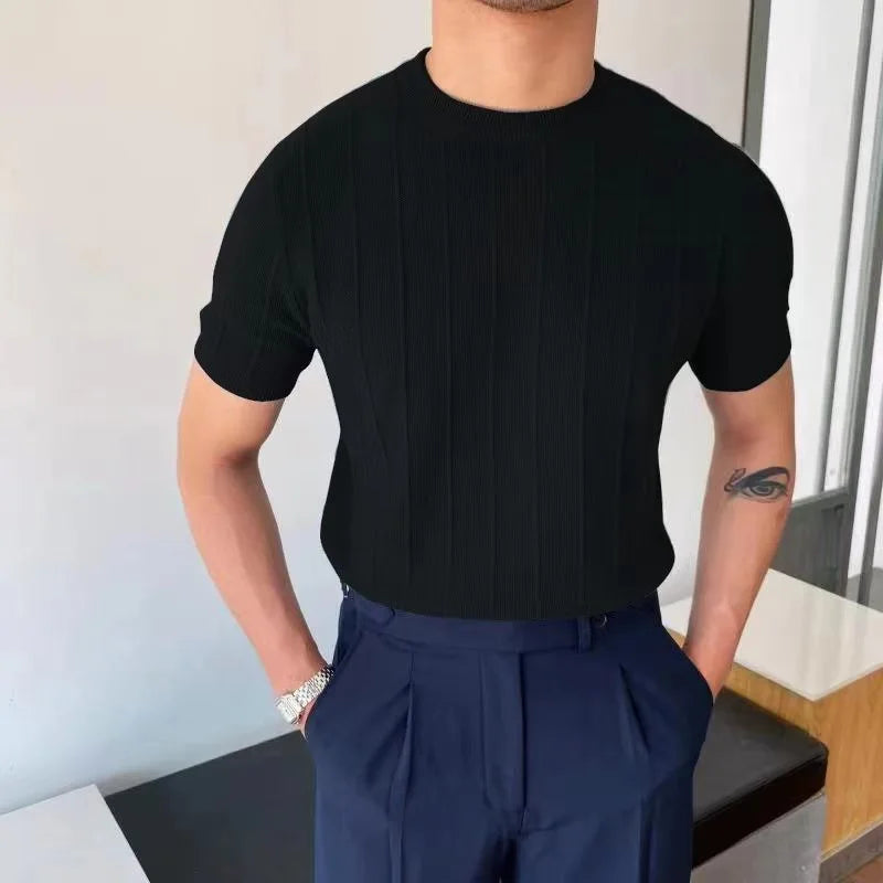 Men's Light Luxury Knit T Shirt Round Neck