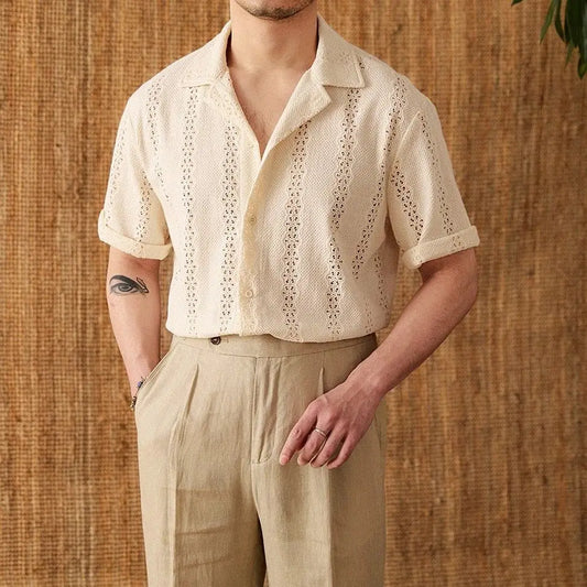 Men 's Short-sleeved Shirt Gentleman's Outfit Light color