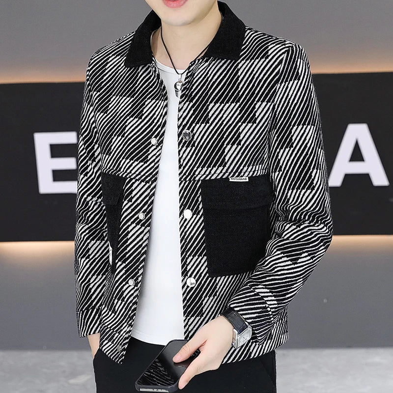 Spring Autumn Jacket for Men Fashion Striped Casual Business Windproof Jacket