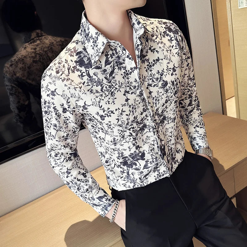Men's New Arrival Retro Print Long Sleeved Shirt