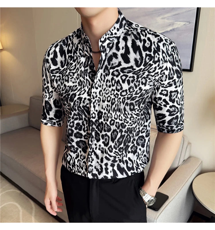 Men's Short Sleeve Leopard Print Shirt