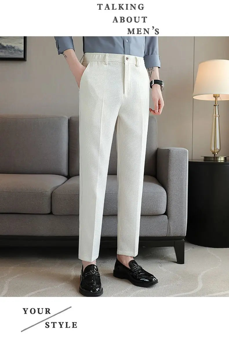 Smart Casual Men Buisness Solid Color Suit Pants Streetwear Fashion