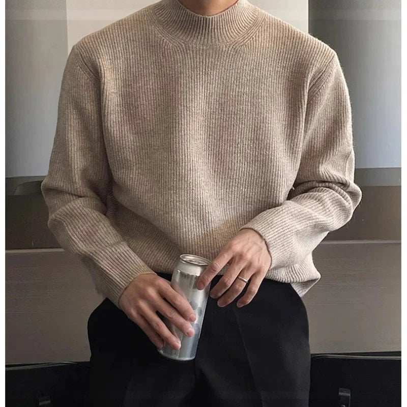 Half-high Collar Solid Color Men's Dark Pattern Sweater