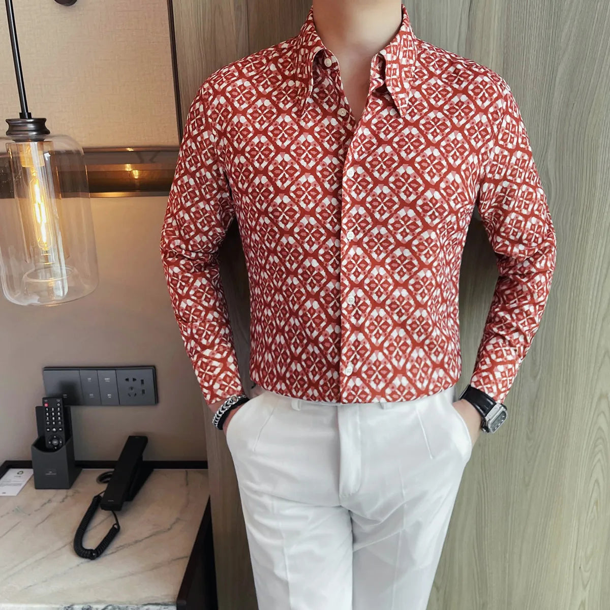 Latest Floral Shirt Men Fashion Slim Fit Long Sleeve
