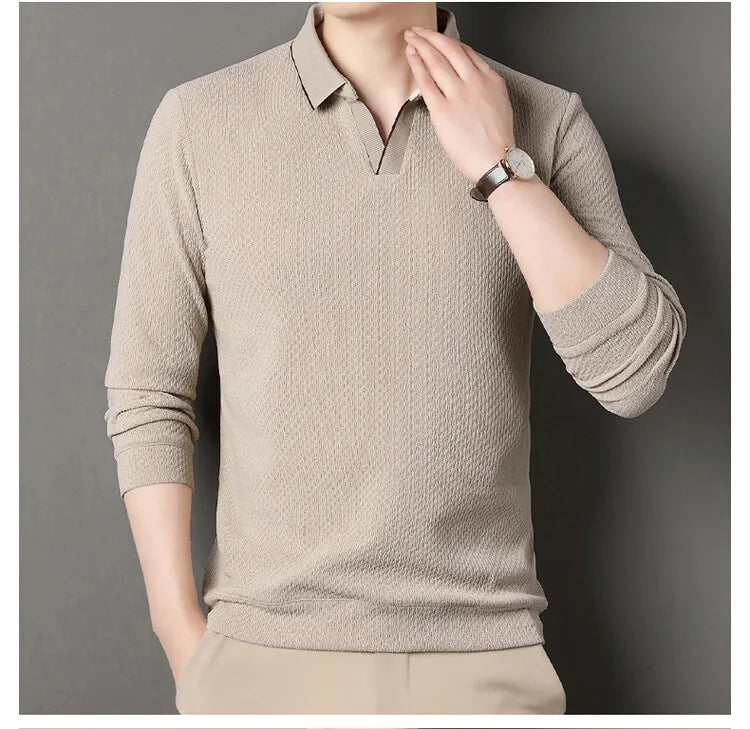 V-neck sweater men's business casual stretchable, warm autumn new pullover knitwear.