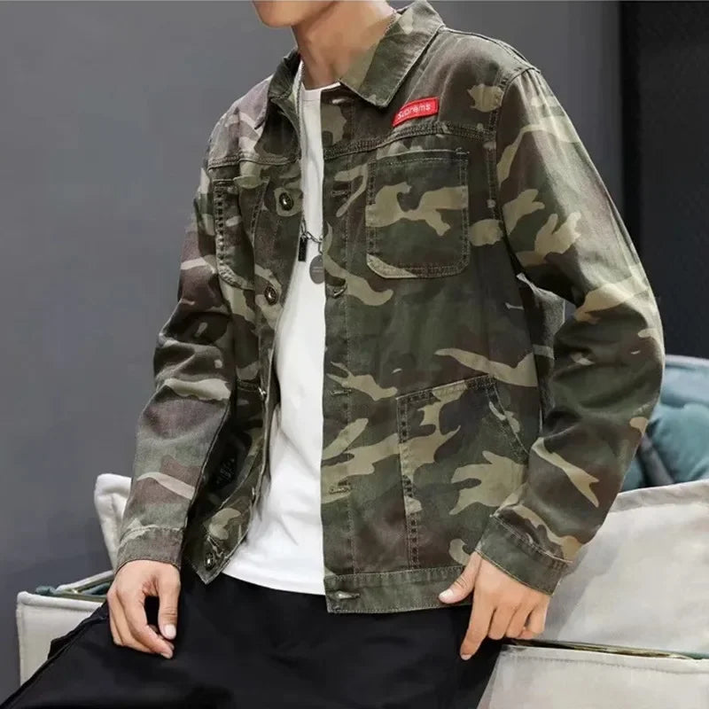 Men's Green Camouflage Denim Jackets New Casual Comfortable