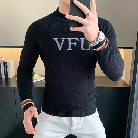 Men's Long Sleeve Casual Business Sweaters Slim Fit Round Necked