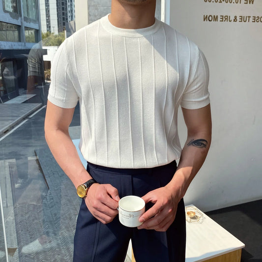 Men's Light Luxury Knit T Shirt Round Neck