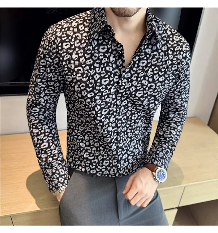 Men's Long-sleeved Floral Shirt with High-quality