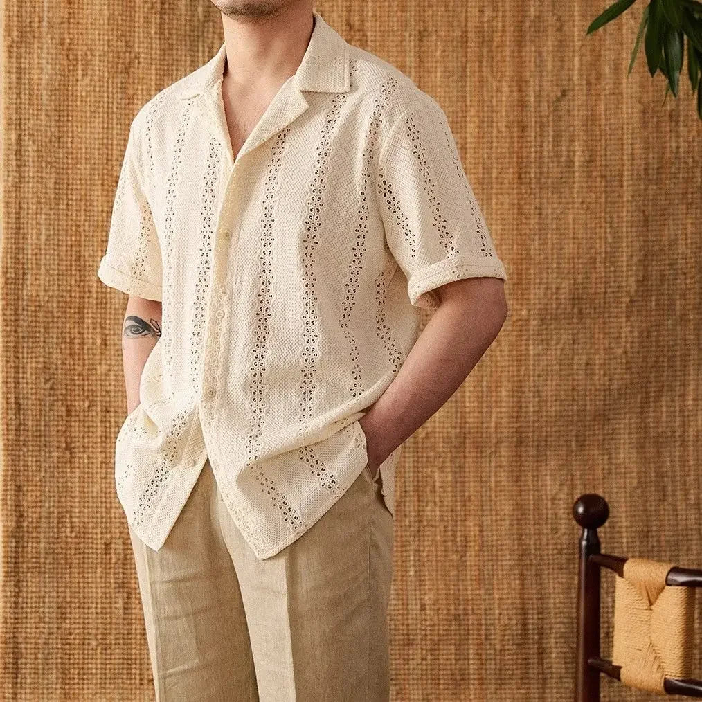 Men 's Short-sleeved Shirt Gentleman's Outfit Light color