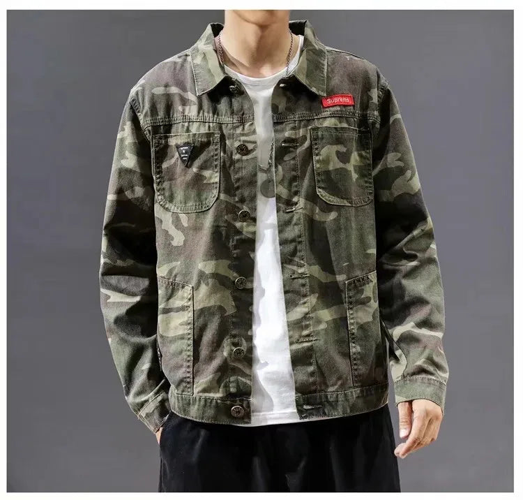Men's Green Camouflage Denim Jackets New Casual Comfortable