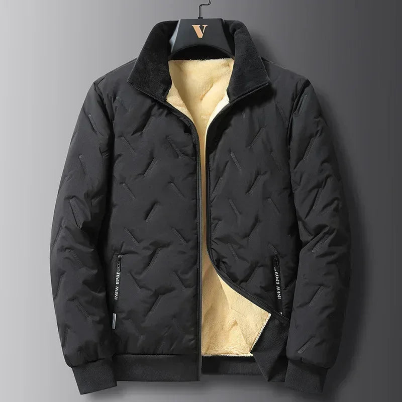Men's Winter Fashion Solid Color Plus Fleece Thickened Cotton-padded Jacket