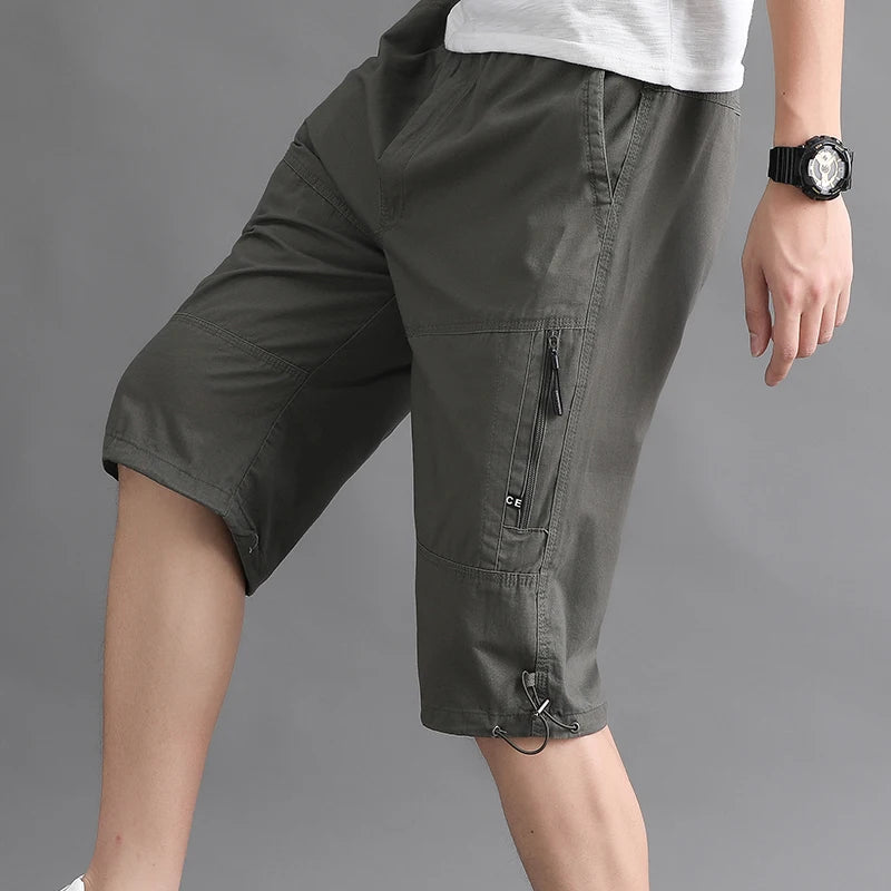 Men's High Waisted Solid Color Pockets Zipper Cargo Pants